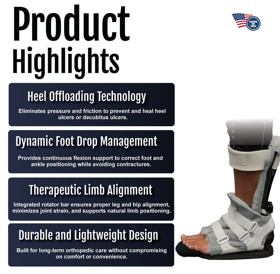 Black and gray MPO active medical boot with ambulatory attachment and adjustable straps.
