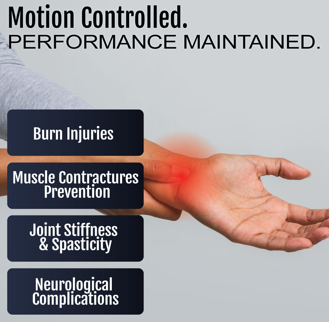 Right-hand resting orthosis brace with straps, designed for motion control and support.