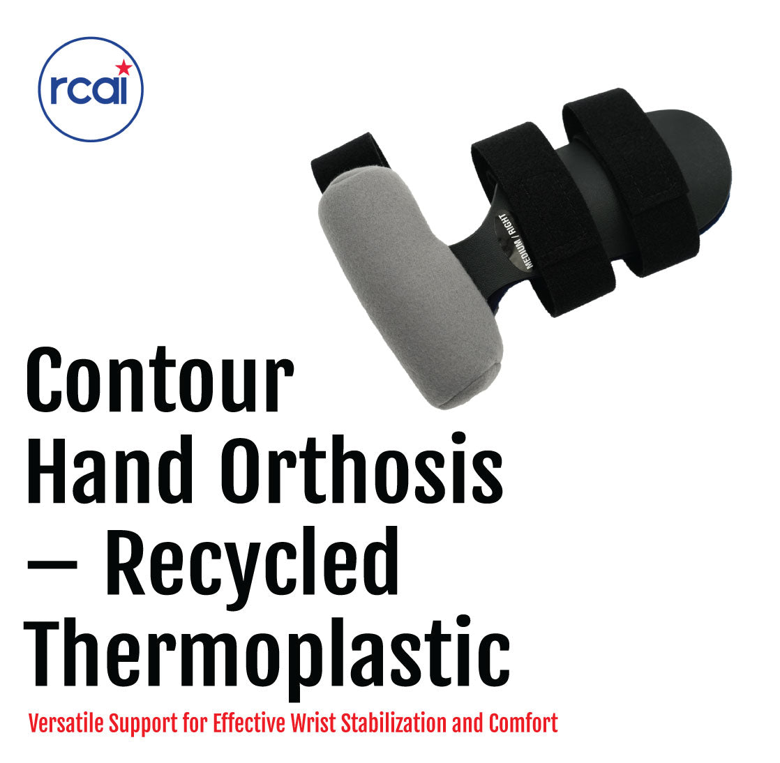 Gray and black contour hand orthosis with adjustable straps for wrist and fingers.