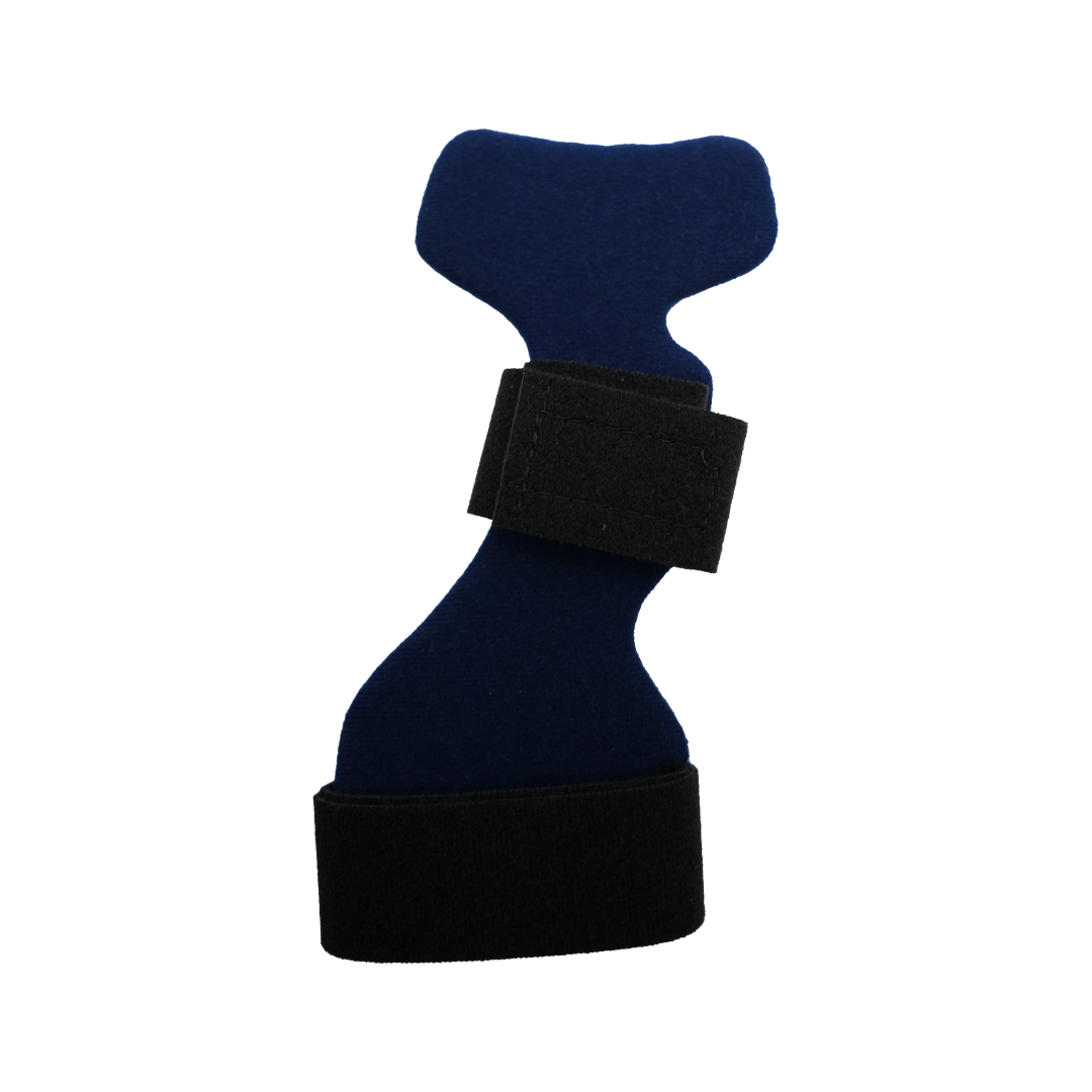 Navy blue dorsal carpal tunnel splint with two black adjustable Velcro straps.