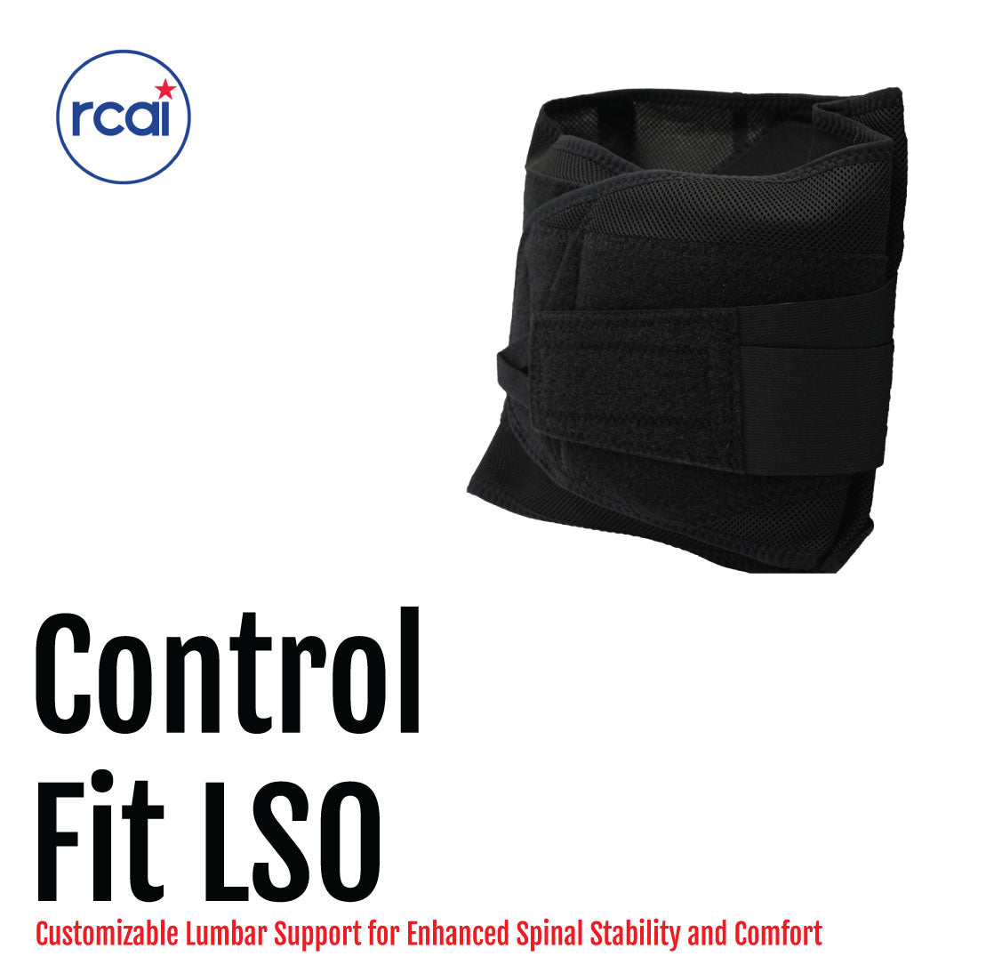 Black lumbar support brace with adjustable straps and breathable fabric for customizable fit and comfort.