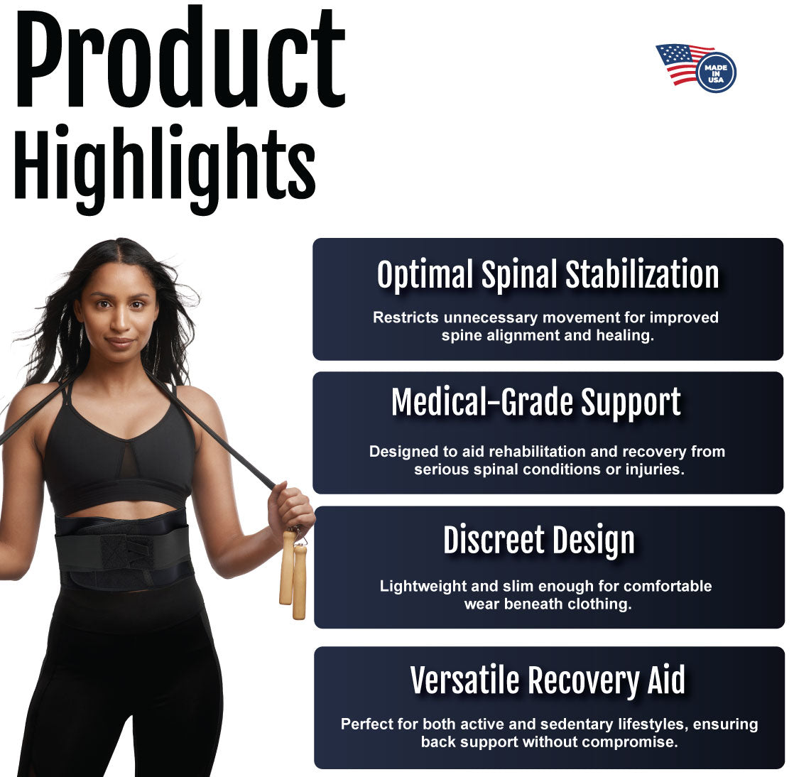 Black lumbar sacral orthosis belt worn on waist with mesh and adjustable straps for back support.