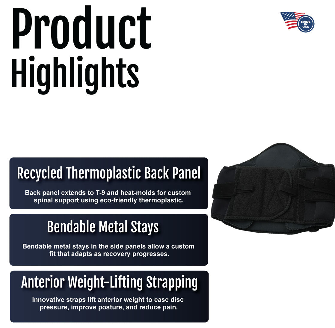 Black lumbar sacral support belt with side panels, adjustable straps, and breathable fabric.