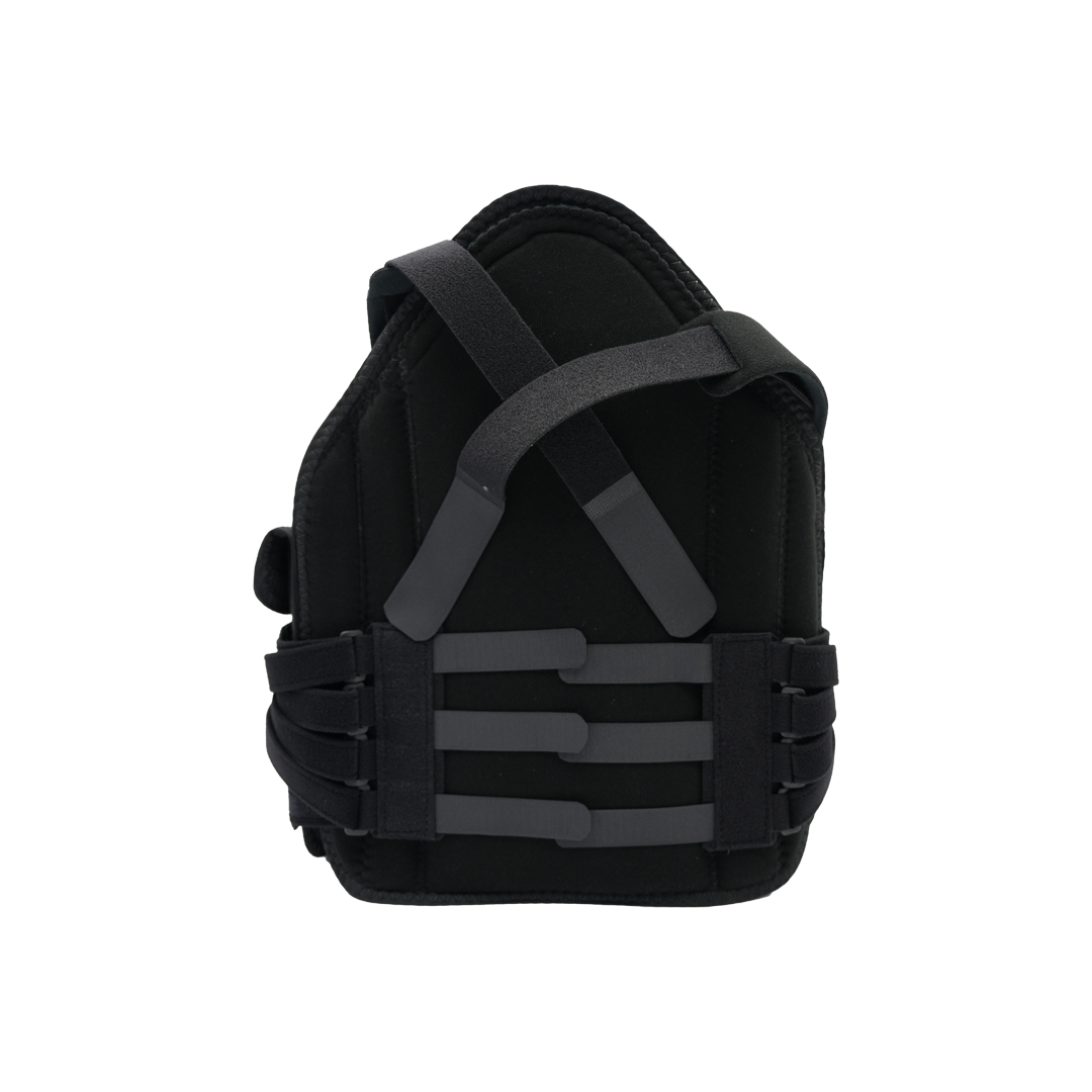 Black TLSO back brace with adjustable straps and reinforced support panels.