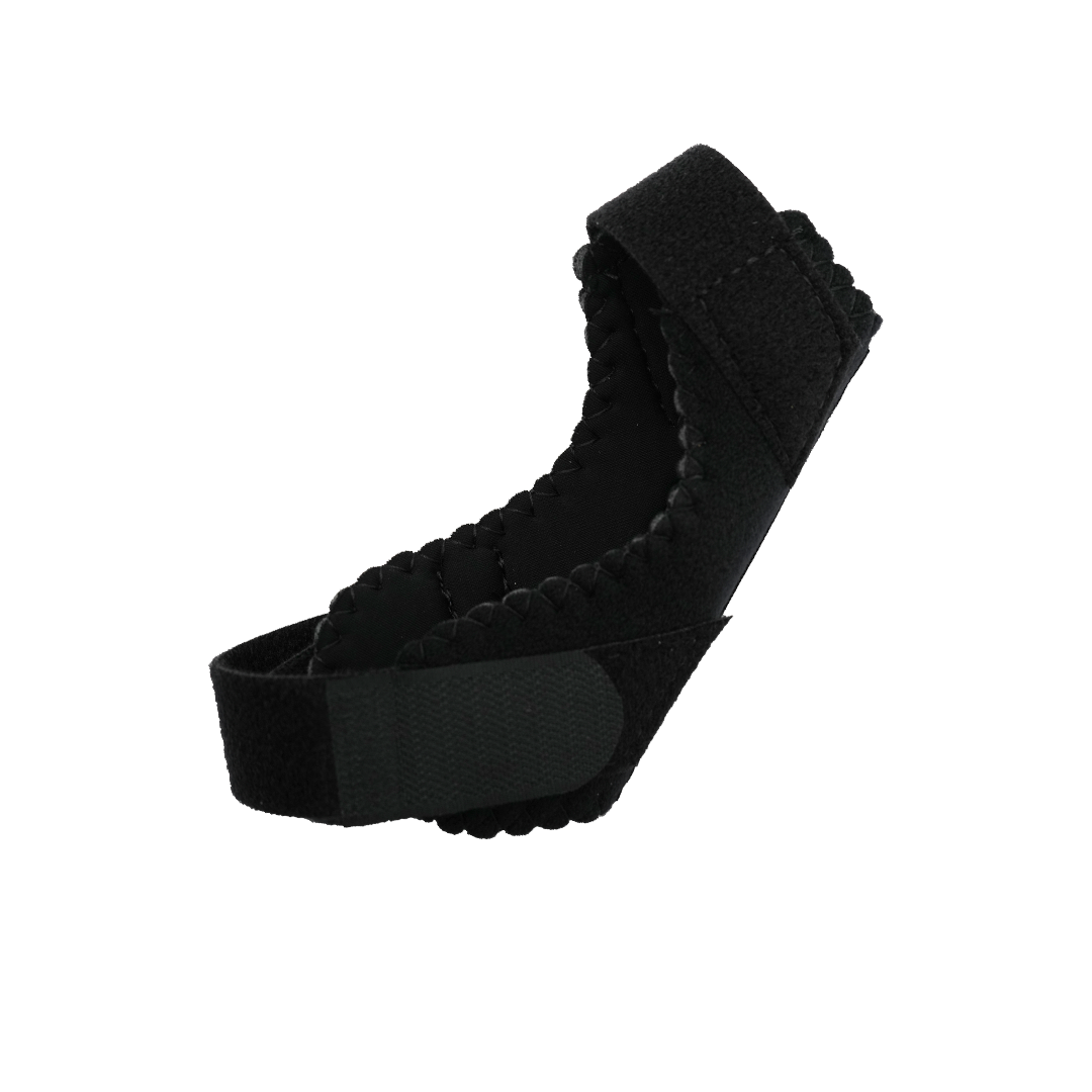 Black pediatric universal thumb support brace with adjustable Velcro straps and textured inner lining.