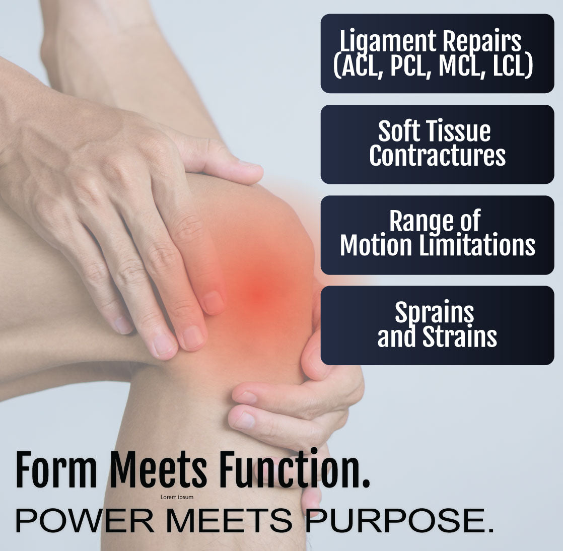 Semi-rigid knee brace with adjustable ratchet and straps, worn on bent knee, designed for joint support and motion control.