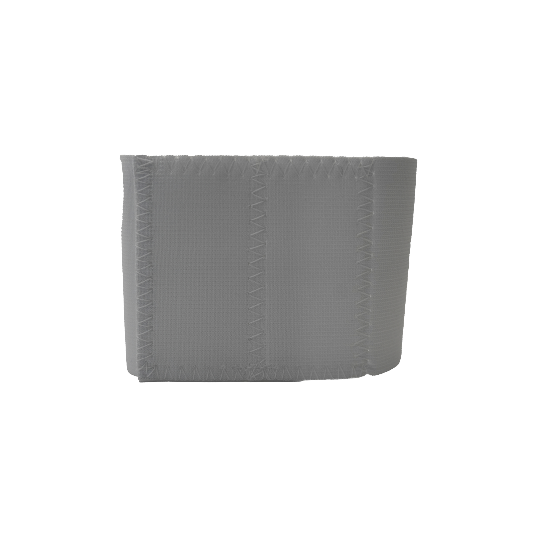 Gray pediatric abdominal binder with adjustable Velcro straps and soft, medical-grade fabric panel.