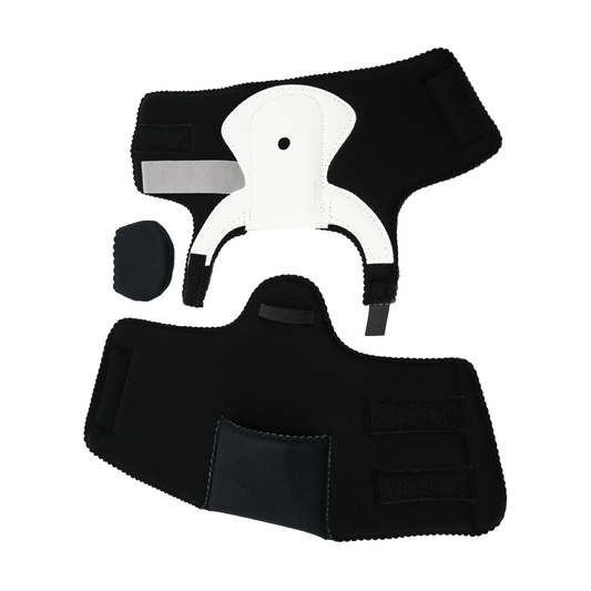 Black and white MPO 2000 brace with adjustable straps and padding for ambulatory support.