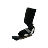 Black ankle-foot orthosis with adjustable straps and cushioned sole for ambulatory support.