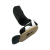 Black and white orthopedic ambulatory shoe with beige tread sole and adjustable straps.