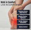 Foot highlighting red area on heel indicating pain, hand gently supporting ankle, text labels for heel ulcers, plantar.