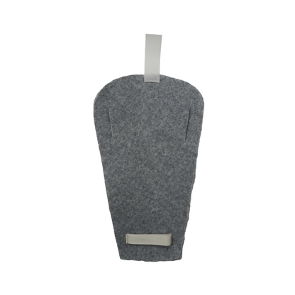 Gray felt protective foot pad with top and bottom gray fabric loops for securing.