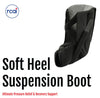 Black soft heel suspension boot with padded ankle support and adjustable straps, made in the USA, RCAI logo visible.