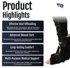 Soft Heel Suspension Boot product highlights with USA flag and RCAI logos, black text on white background detailing comfort.