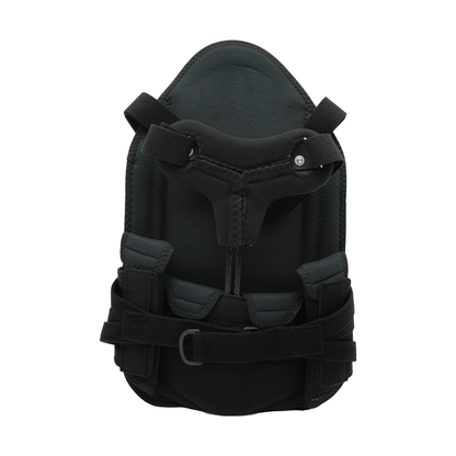 Black short front TLSO brace with adjustable straps and padded torso support.