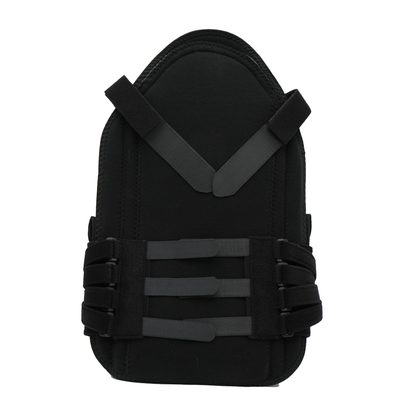 Black short front TLSO brace with adjustable straps and padded support panel.