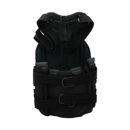 Black short front TLSO brace with adjustable side straps and padded interior lining.