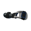 Dorsal resting hand orthosis with black and navy blue straps, gray cushioned inner support, rigid black splint, made in the.