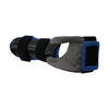 RCAI dorsal resting hand orthosis in black and gray with blue trim and finger separators, adjustable black straps, made in.