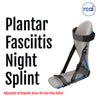 Gray and black adjustable night splint with cushioned footbed and straps for plantar fasciitis relief.