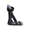 Black and blue plantar fasciitis night splint with adjustable straps and cushioned interior lining.