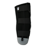 Black below knee amputee rigid dressing protector with three adjustable straps and gray protective cap, made in the USA,.