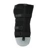 Black rigid tri-panel dressing protector for below knee amputee with multiple adjustable straps, labeled RCAI, made in the.