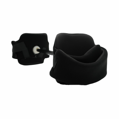 Black padded abduction bar with adjustable metal connectors and cushioned supports for limb positioning.