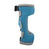 Blue and gray RCAI Premier knee orthosis with adjustable black straps, made in the USA, designed for support and recovery.