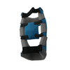 Blue and gray RCAI Premier knee orthosis with adjustable black straps, made in the USA.