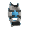 Premier Elbow Orthosis in blue and gray with black adjustable straps, made in the USA, RCAI logo visible.