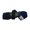 Blue and gray geriatric hand orthosis with adjustable black straps and rigid support panel.