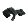 Neutral-colored thumb resting hand orthosis with black adjustable straps and gray finger separators, made in the USA by RCAI.