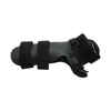 Black RCAI neutral thumb resting hand splint with adjustable hook-and-loop straps, made in the USA, right hand view.