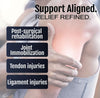 Adjustable black RCAI Respond ROM elbow orthosis brace on bent arm, highlighting support for joint immobilization and injury .