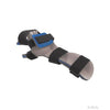 Gray resting hand orthosis with black and blue adjustable straps and finger separators.