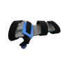 Black and gray resting hand orthosis with blue finger separators and adjustable straps.