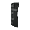 Black bariatric knee immobilizer with four adjustable horizontal straps and reinforced gray middle strap, made in the USA,.