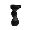 Black rigid wrist drop orthosis with three adjustable Velcro straps and a padded universal cuff.