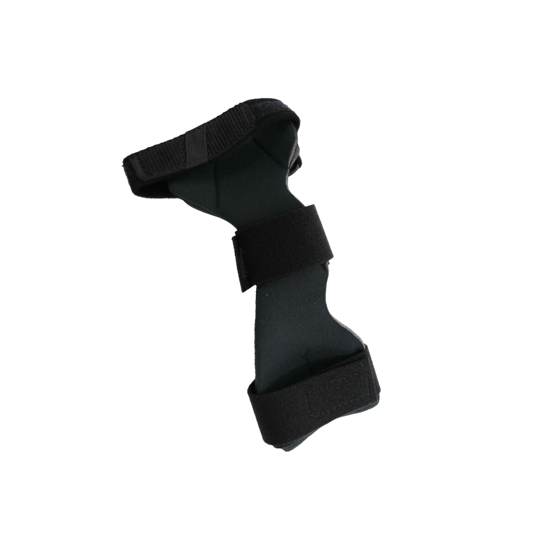 Black wrist drop orthosis with adjustable universal cuff straps for forearm and wrist support.