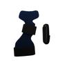 Navy blue dorsal carpal tunnel splint with black adjustable straps and separate black foam pad accessory.