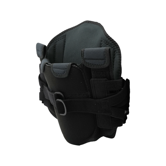 Black RCAI LSO Short Front lumbar support brace with adjustable straps and padded sections.