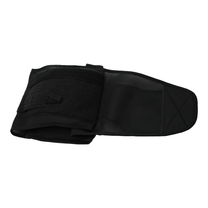 Black adjustable lumbar support belt with wide Velcro straps and reinforced stitching.