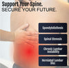 Person wearing beige Control Fit LSO lumbar support brace with hand on lower back, highlighting red area, made in the USA,.