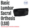 Black adjustable lumbar sacral orthosis belt with Velcro straps, made in the USA by RCAI, designed for superior back support .