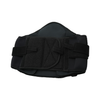 Black lumbar sacral support belt with adjustable side panels and hook-and-loop straps, made in the USA, RCAI logo visible.