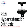 Black and gray RCAI hyperextension orthosis with adjustable padded support and headrest, made in the USA.