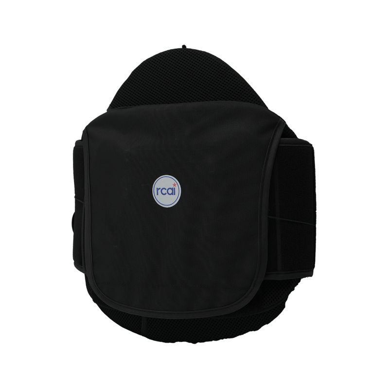 Black Universal LSO brace with wide adjustable straps and rcaI logo patch, made in the USA.