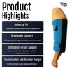 Pediatric elbow stabilizer in blue with adjustable compression straps, breathable wicking fabric, orthopedic-grade support,.