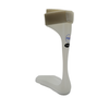 White lightweight RCAI Leaf Spring orthosis AFO with beige padded strap and curved sole design.